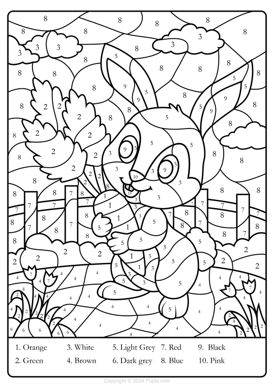 Color by Number Easter Bunny Coloring Page