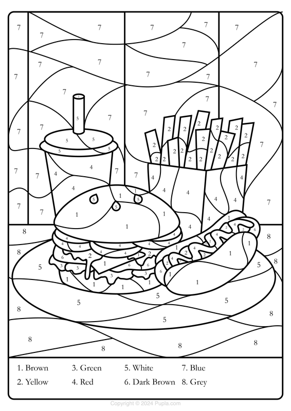 Color by Number Fastfood Coloring Page