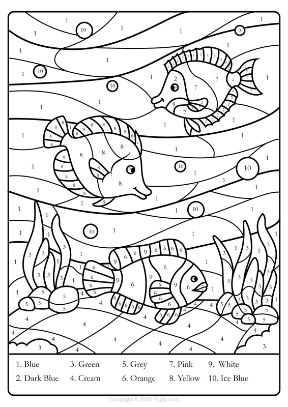 Color by Number Fishes Coloring Page