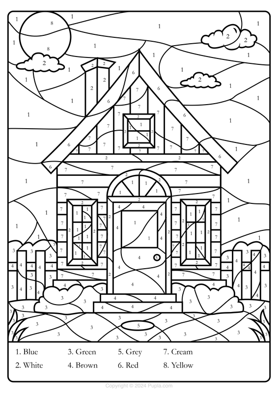 Color by Number House Coloring Page