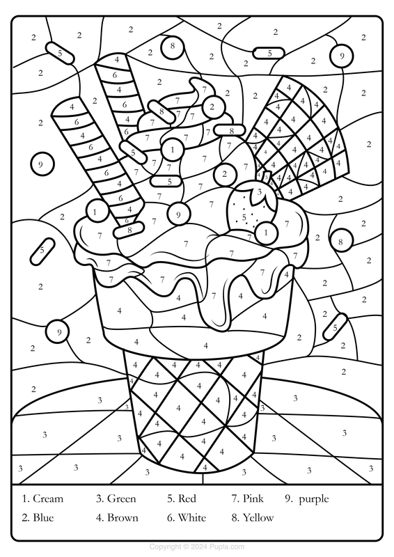 Color by Number Ice Cream Coloring Page