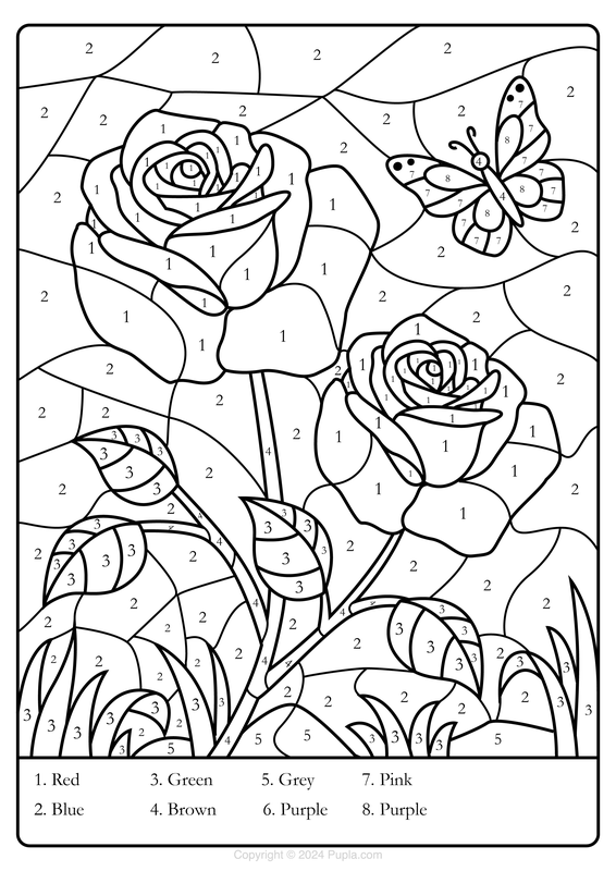 Color by Number Roses Coloring Page