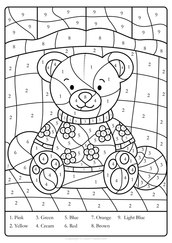 Color by Number Teddy Bear Coloring Page