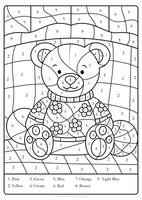 Kleur op nummer Teddybeer