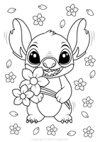 Jeune Stitch tenant des fleurs