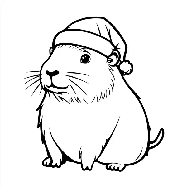 Capybara Weihnachtsmütze Ausmalbild