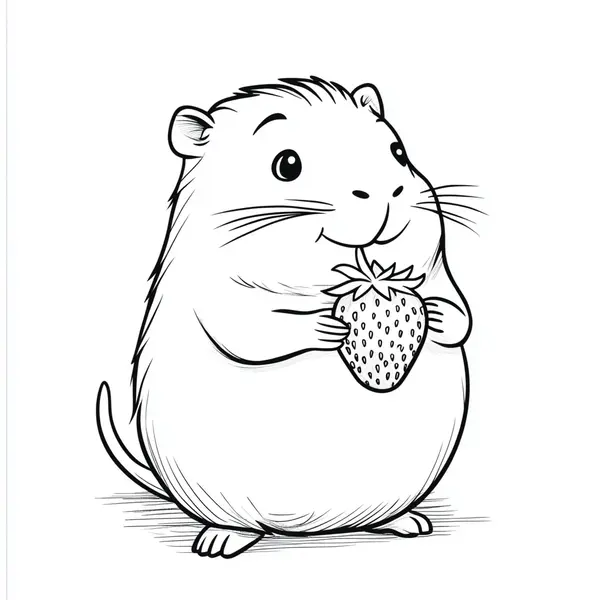 Cute Capybara holding a Strawberry Coloring Page