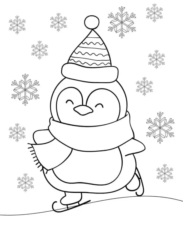Dibujo para Colorear Pingüinos kawaii