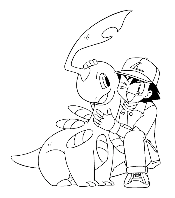 Dibujo para Colorear Pokémon Bayleef y Ash