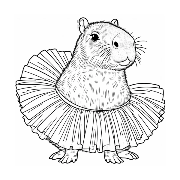 Capybara Tutu Dress Coloring Page