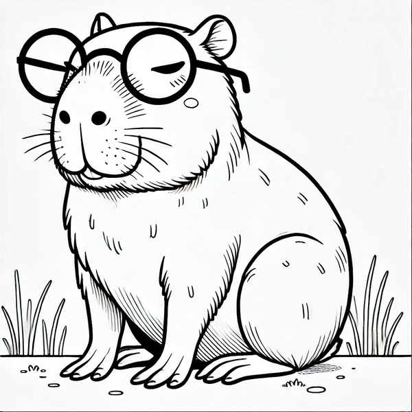 Capybara Wearing Glasses Coloring Page