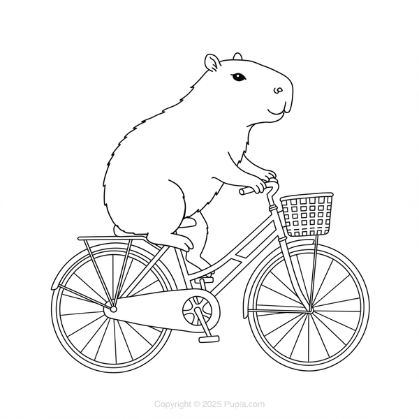 Capybara Riding a Bicycle Coloring Page