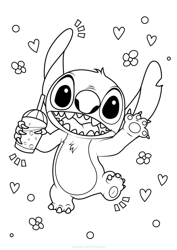 Stitch Drinking Coloring Page