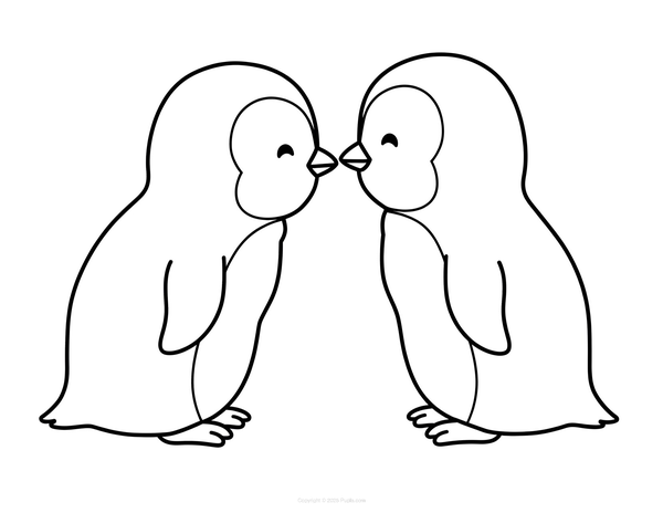 Cute Penguins Kissing Coloring Page