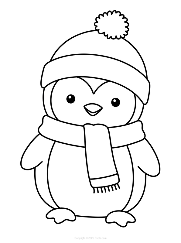 Penguin Wearing a Hat and Scarf Coloring Page