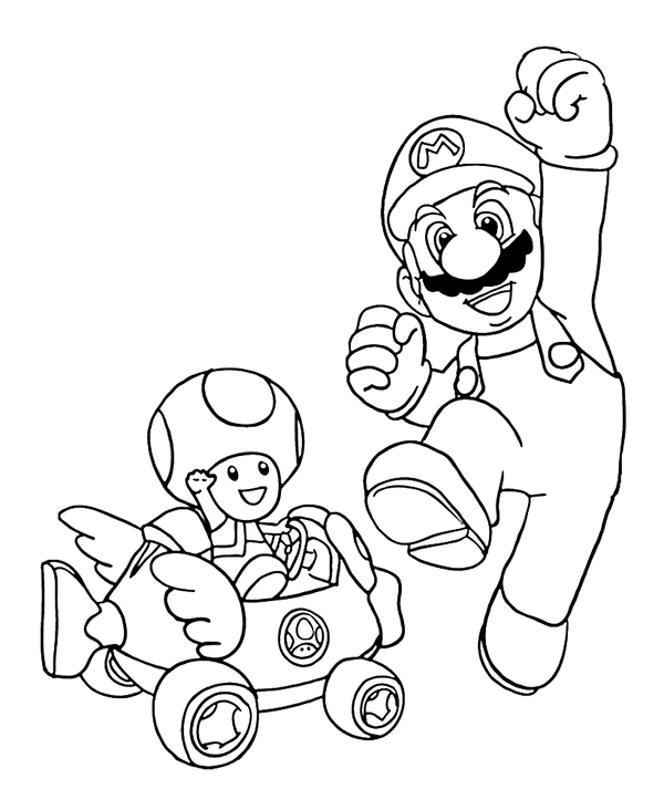 Mario en Toad Kleurplaat