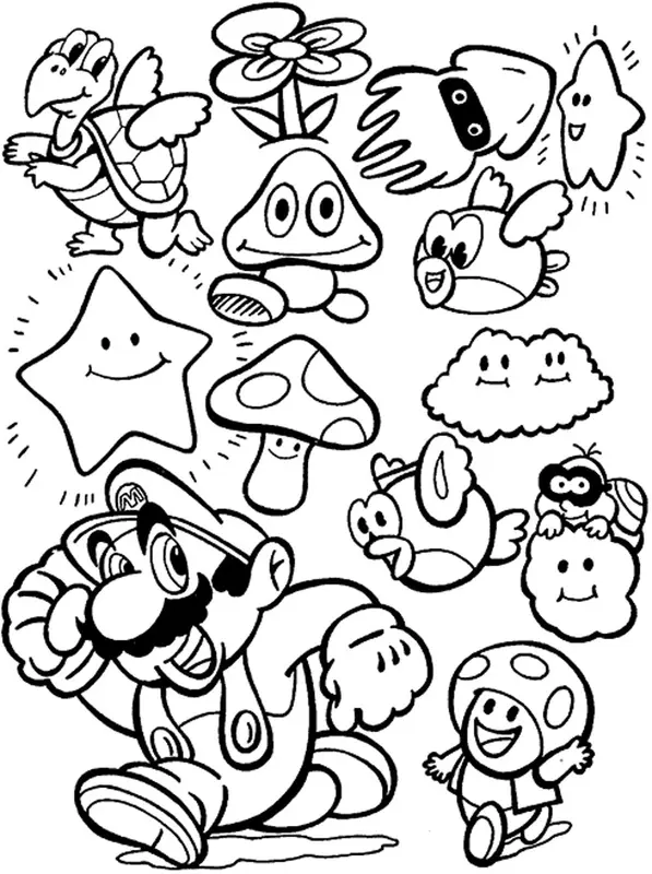 Mario Karakters Kleurplaat