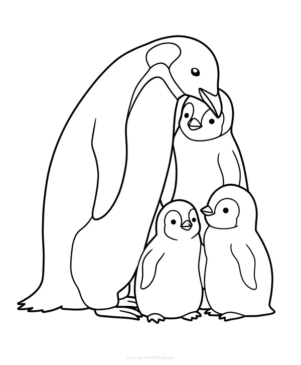 Dibujo para Colorear Familia de pingüinos