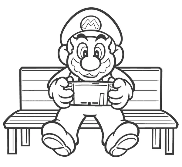 Mario Playing Game Coloring Page