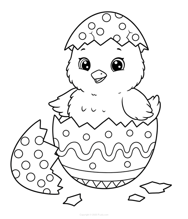 Cute Chick Hatching from an Egg Coloring Page