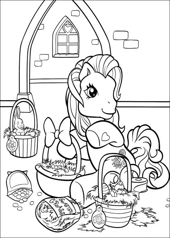 Dibujo para Colorear Cestas de Pascua My Little Pony