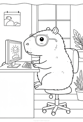 Capybara Working on a Computer