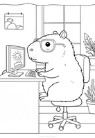 Capibara aan het werk op een computer