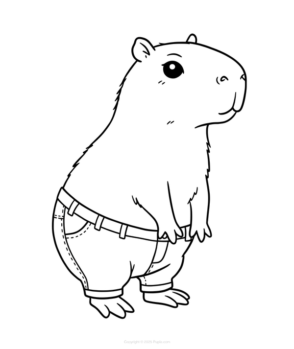 Dibujo para Colorear Capibara en vaqueros