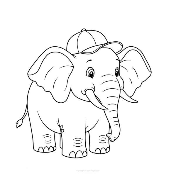 Dibujo para Colorear Elefante con gorra