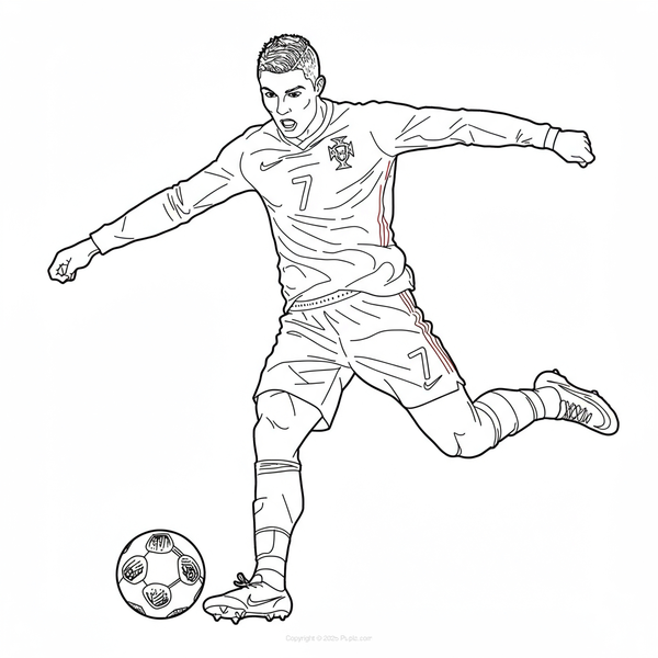 Ronaldo Kicking a Ball Coloring Page