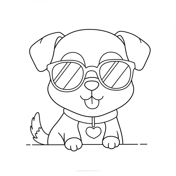 Cute Dog with Sunglasses Coloring Page