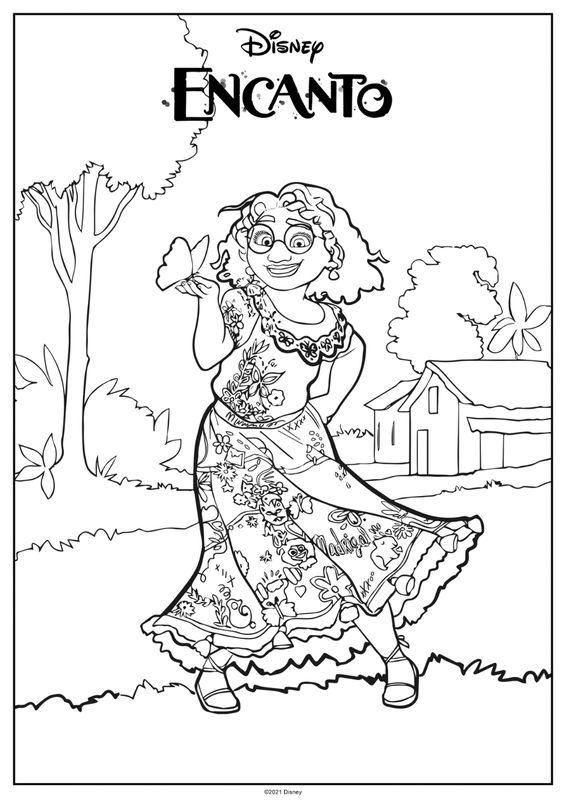 Dibujo para Colorear Encanto Mirabel Madrigal de pie delante de la casa