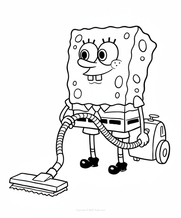 Spongebob Vacuuming Coloring Page