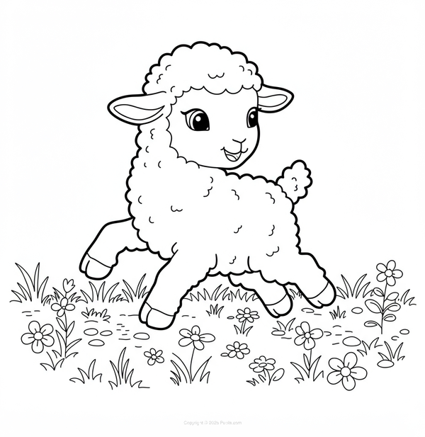 A Cute Little Lamb Jumping Around Coloring Page