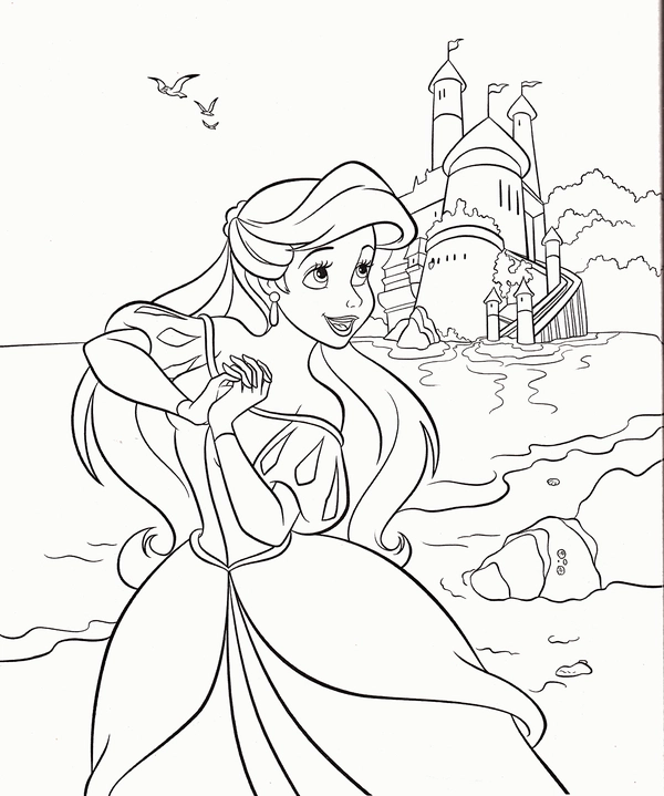 Dibujo para Colorear Ariel con un bonito vestido