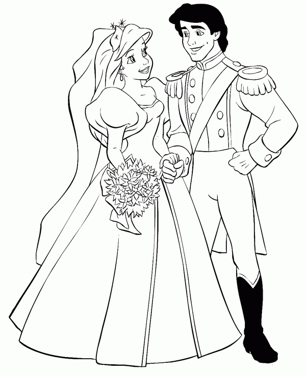 Ariel Marrying Prince Coloring Page