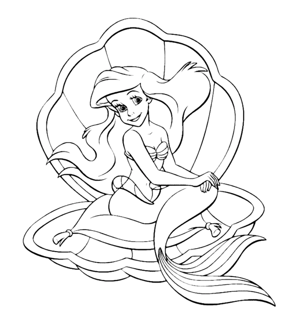 Dibujo para Colorear Ariel en concha de mar