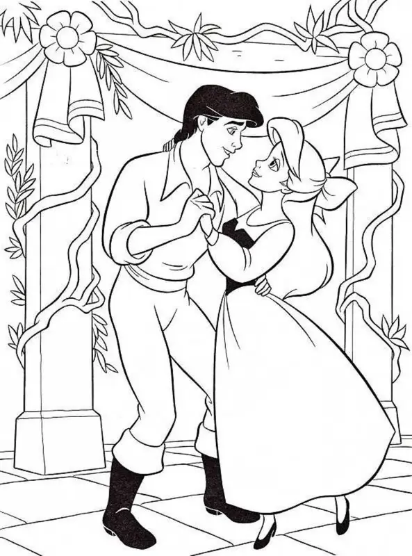 Dibujo para Colorear Ariel bailando con el Príncipe
