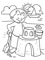 Beach Boy construyendo castillos de arena