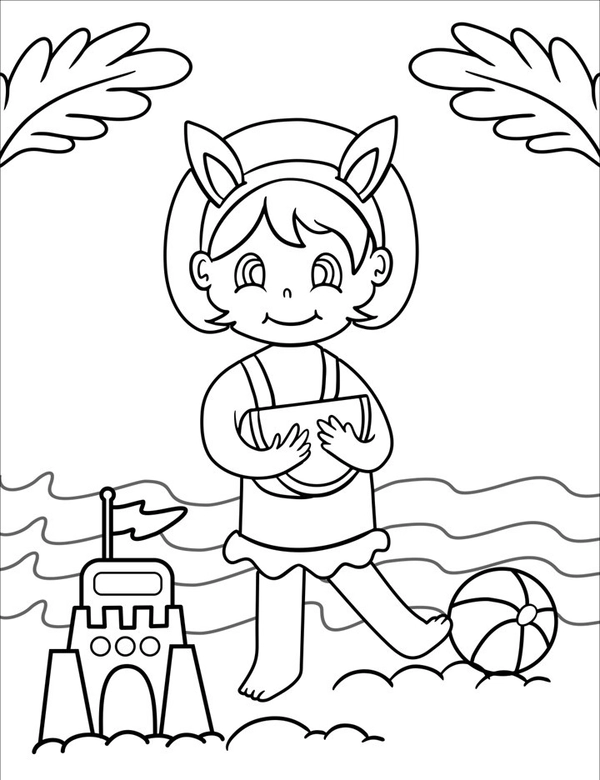 Girl on Beach Coloring Page