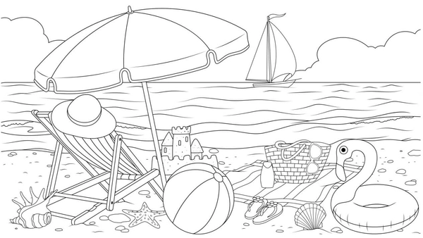 Beach Day with Sailboat Coloring Page