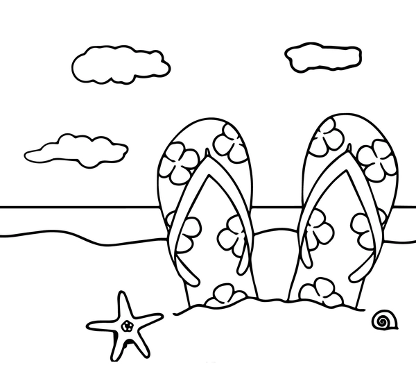 Beach Flip Flops in Sand Coloring Page