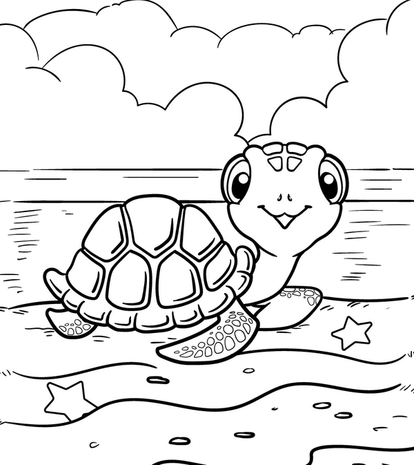 Turtle on Beach Coloring Page