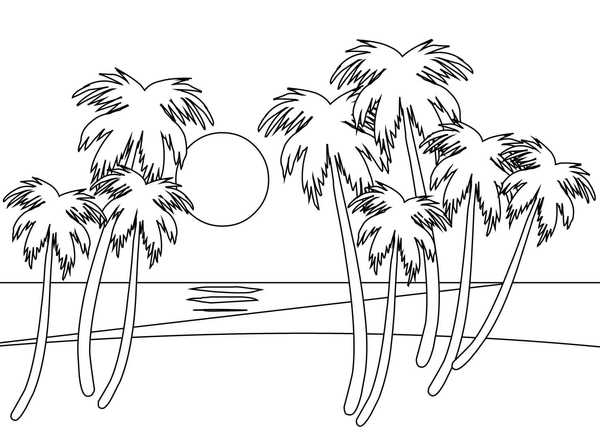 Palmbomen op Strand Kleurplaat