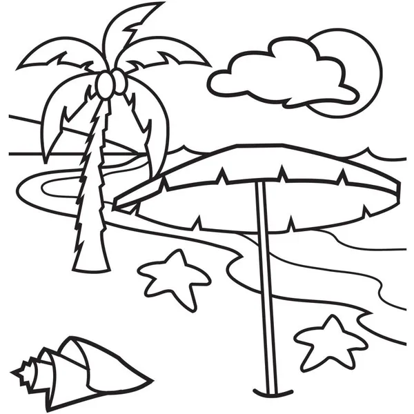 Beach Umbrella and Palmtree Coloring Page