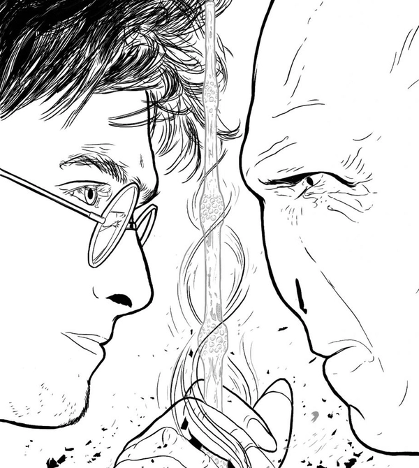 Dibujo para Colorear Harry Potter y Voldemort
