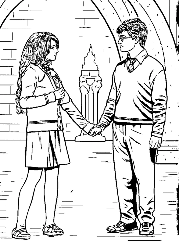 Harry Potter and Hermione Holding Hands Coloring Page