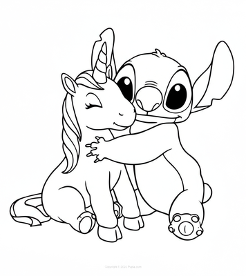 Stitch Hugging a Unicorn