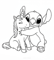 Stitch umarmt ein Einhorn