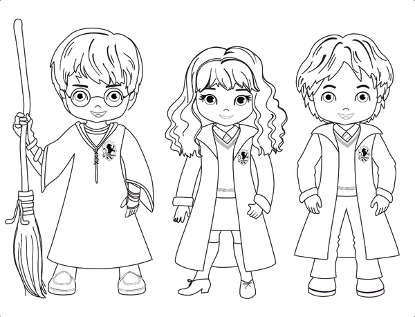Harry Potter Hermione and Ron Cute Coloring Page
